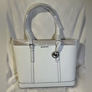 Michael Kors White and Silver Tote Bag